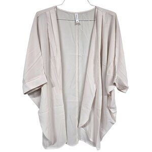 Zenana Pleated Kimono Cardigan Open Front Lightweight Women M Beige Chiffon